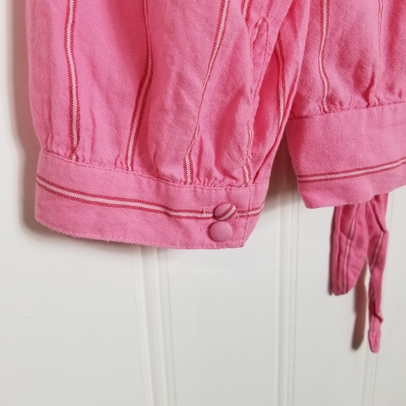 Madewell Cecilia Wrap Top Pink Stripe Tie Waist 3/4 Sleeve Blouse Women's Size S - Picture 3 of 10